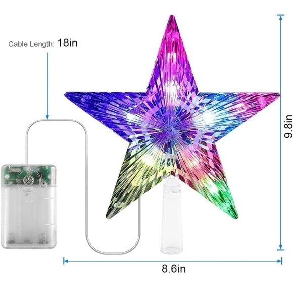 Christmas LED Star Tree Topper 9.5 Inch 24 Colors w/7 Modes Battery Operated - Picture 5 of 9